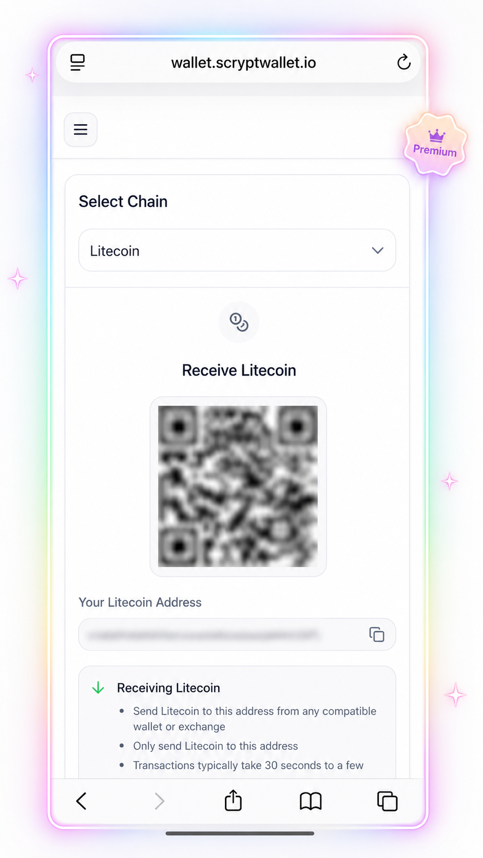 Receive Litecoin with Scrypt Wallet
